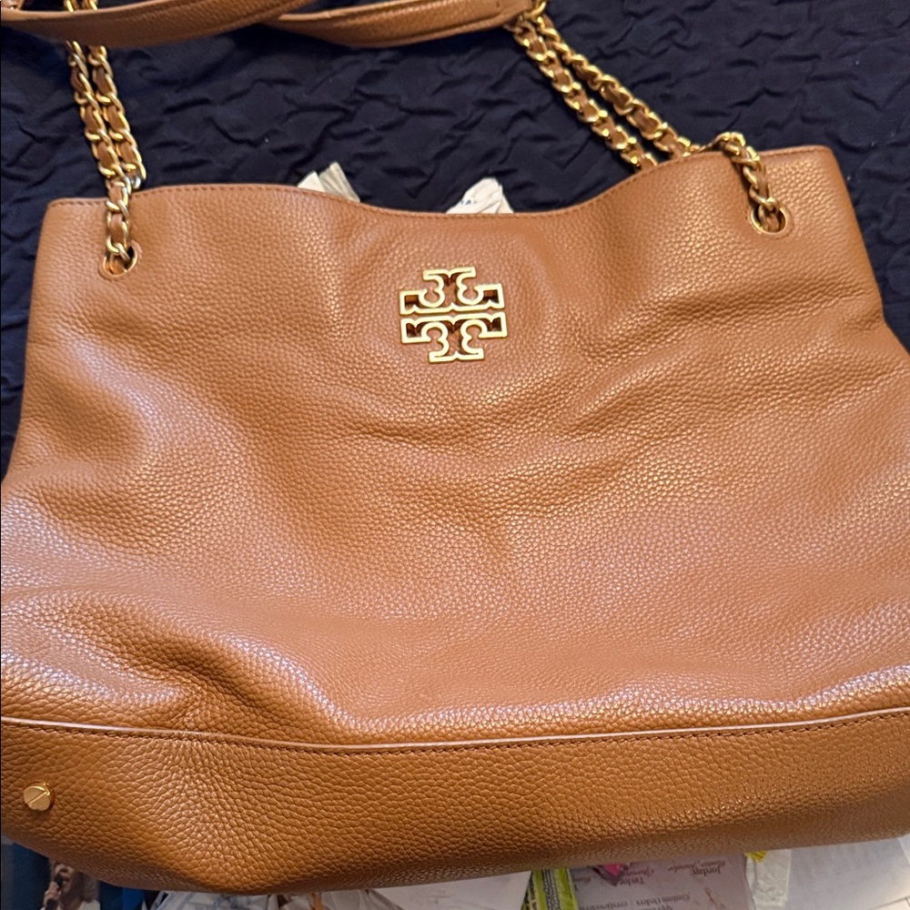 Tory Burch Brown Leather Shoulder Bag with Gold Chain - Picture 7 of 7